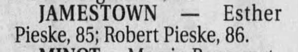 death notice for Esther and Robert Pieske
